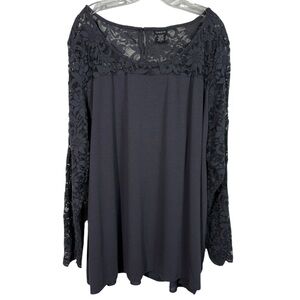 Torrid Gray Sheer Lace Long Sleeve Chiffon Back Blouse Plus Size 4X Stretch